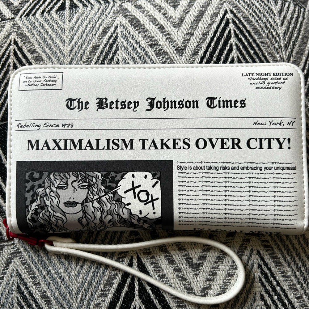 Betsey Johnson Newspaper Print Faux Leather with Hand Strap - Picture 3 of 4